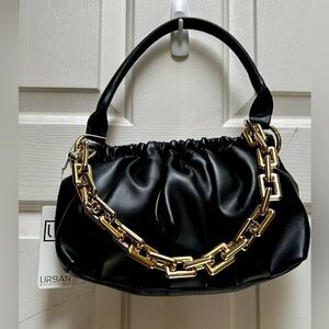 NWT URBAN EXPRESSIONS Chunky Blk Faux Lthr Shoulder Bag Crossbody Strap #23950
